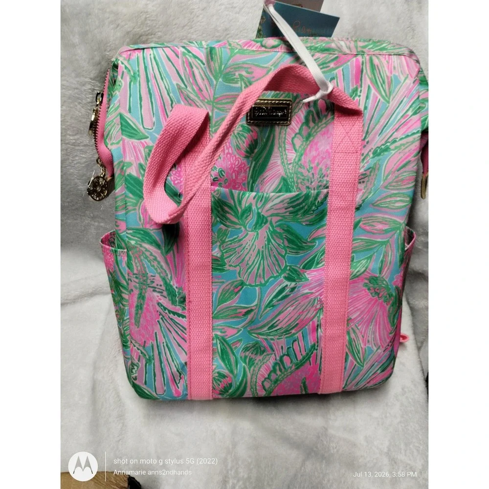 Lilly Pulitzer Coming In Hot Backpack Cooler Insulated Floral Bag Pink Green NEW